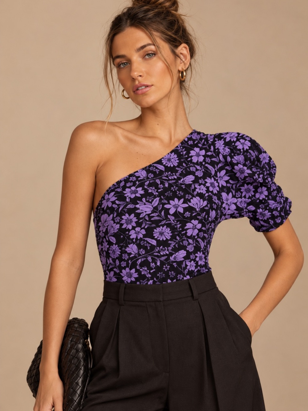 Free People "Somethin Bout You" printed one shoulder printed bodysuit